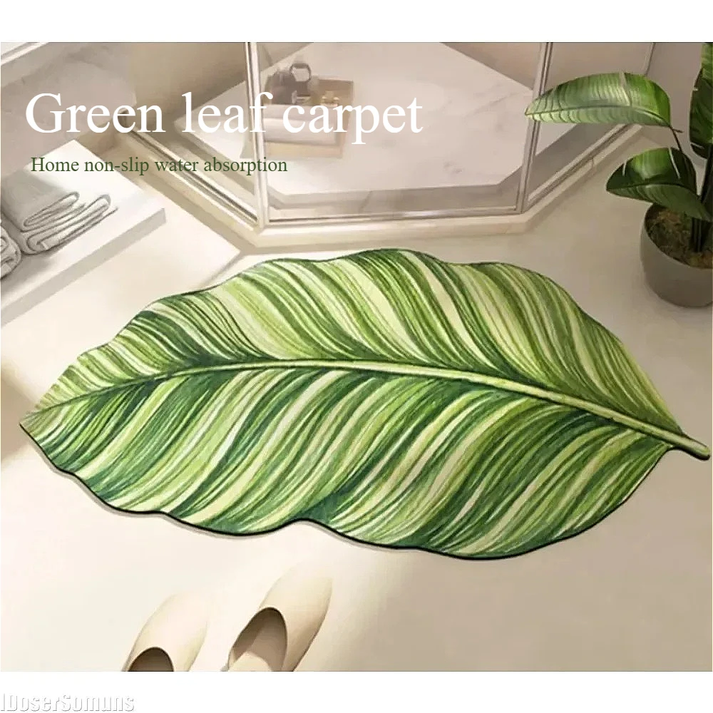 

Green Leave Plant Bathroom Floor Non-Slip Bath Carpet Bathroom Absorbent Floor Mat Household Irregular Door Mats Area Rug