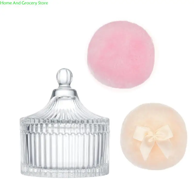 

0XXA 3 Pieces Practical Body Powders Puff Collection with Spacious Glass Organizers Accessory for Makeup Tool Storage