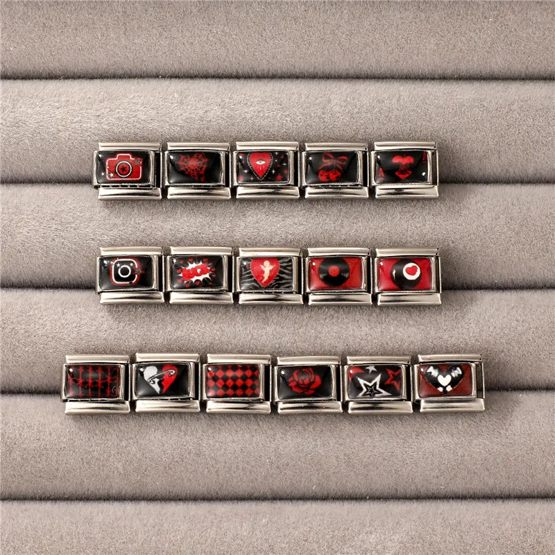 Wholesale Fashion Personalized DIY Red Black Italian Charm Bracelet Star Camera Rose Beads 9MM Bracelet Stainless Steel Jewelry