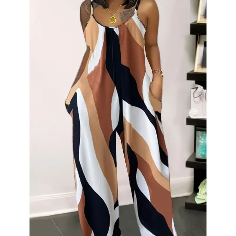 

Трансграничное новое платье на бретельках в европейском и американском стиле больших размеров с цветным принтом, повседневное платье без рукавов