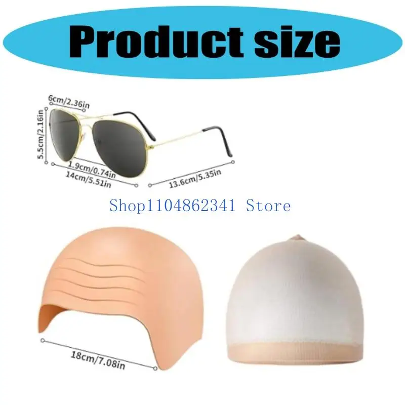 5asd 3 pezzi trucco in lattice cappelli calvi occhiali da sole e cappelli per parrucche set accessori per costumi cosplay per