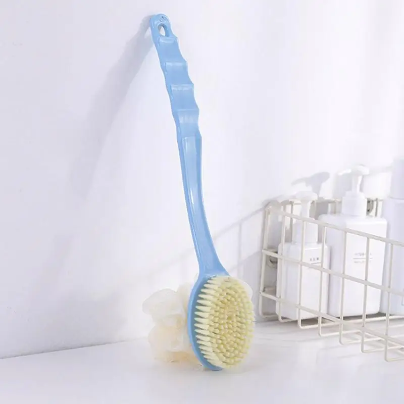 Brosse exfoliante douce en loofah et poils, à long manche incurvé, pour le dos, le visage et le corps, pour femmes et hommes, pour le spa et le nettoyage quotidien de la peau