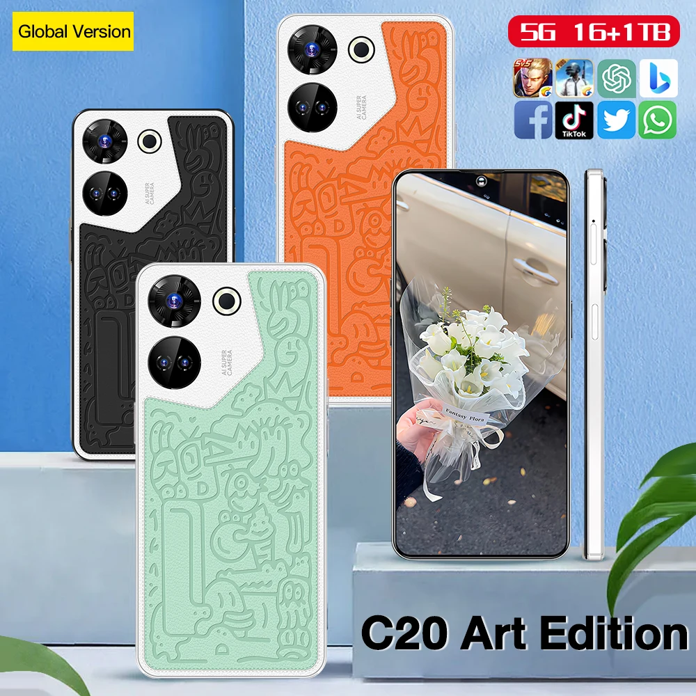 2024 The new C20 Art Edition smartphone 4G HD screen 16GB+1TB simultaneously supports 2 mobile phone cards + memory cards