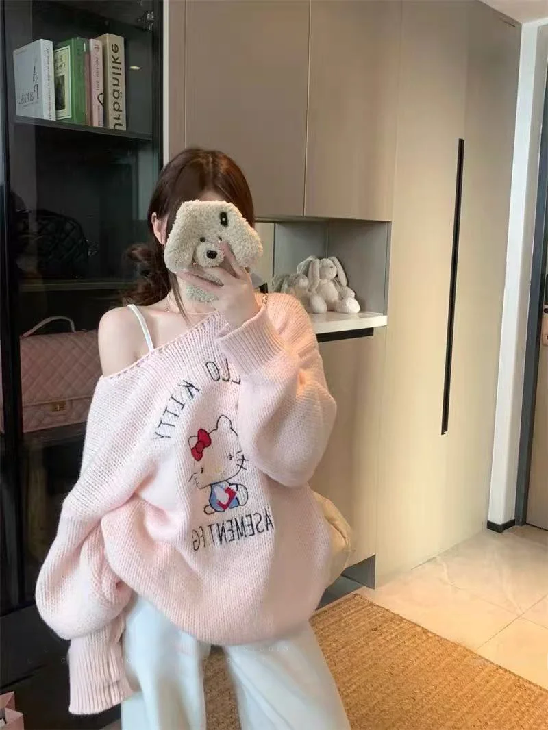 

Soft Long Sve Knitted Sweater Women's oulder Bared HelloKit Sle Autumn Faion Commute Loose Fit Thermal Clothing