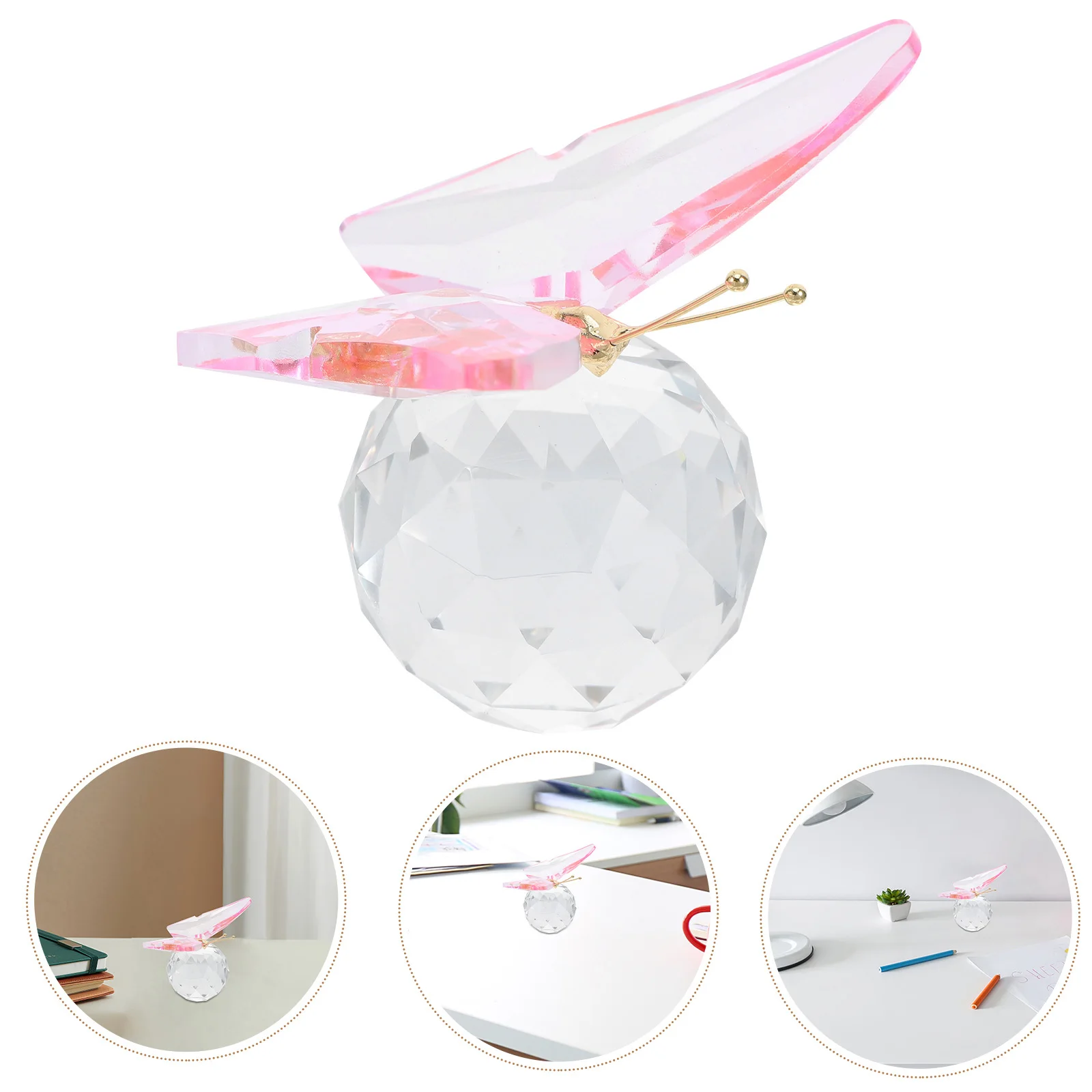 

Crystal Butterfly Pink Glass Decoration Desktop Living Room Office Animal Ornament Glass Animal Figurines