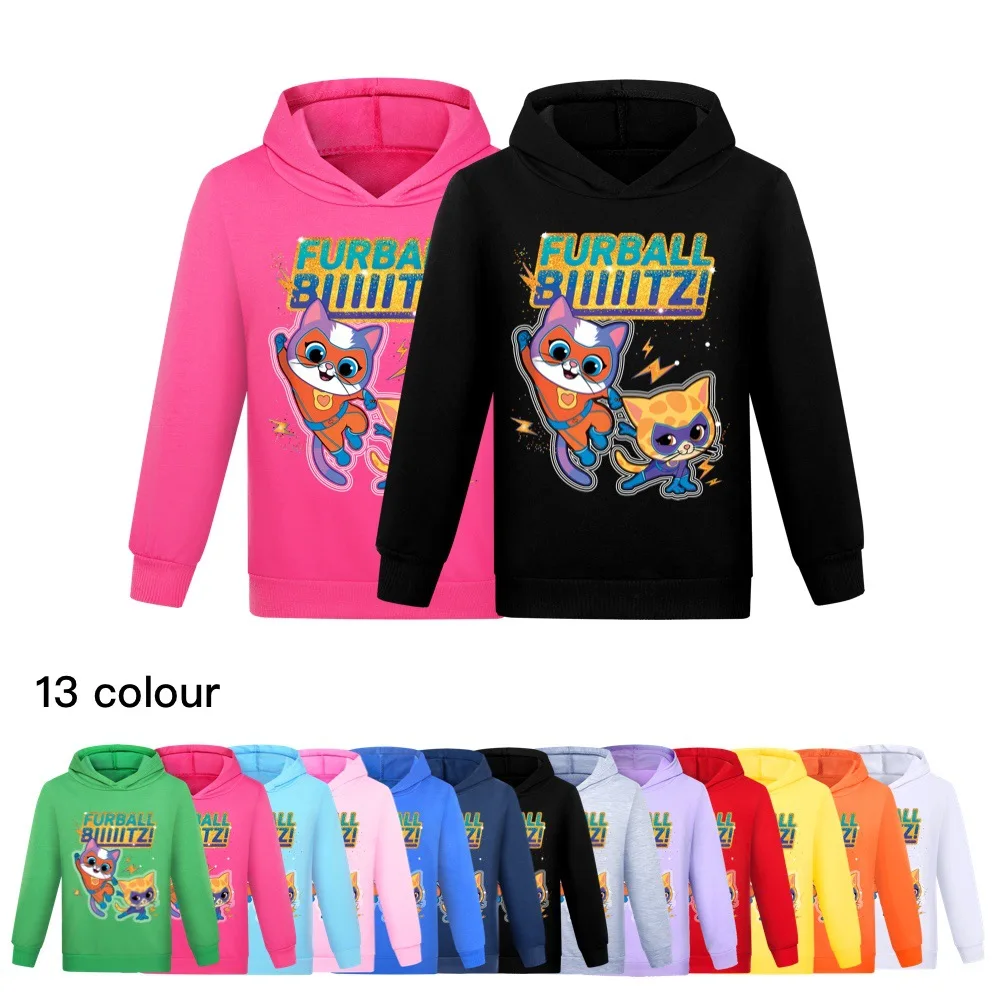 

Hot Sell SuperKitties Children Hoodies Fashion Cartoon Sweatshirts Pullover Long Sleeve Print Tops Boys Girls Kids Jacket Coat