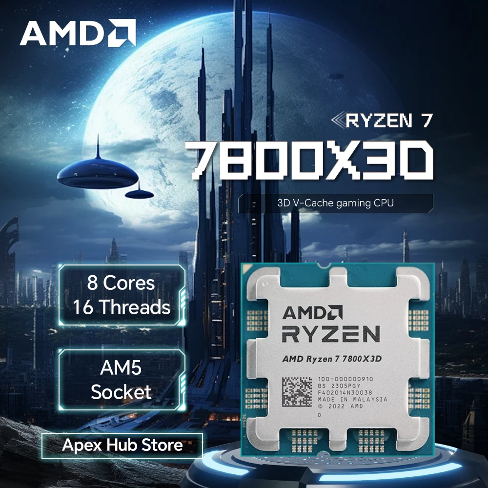 

AMD Ryzen 7 7800X3D AM5 Розетка 8 ядер 16 потоков до 5 ГГц 65 Вт TDP Поддержка PCIe 5.0 4K игровой процессор с высокой скоростью обновления без вентилятора