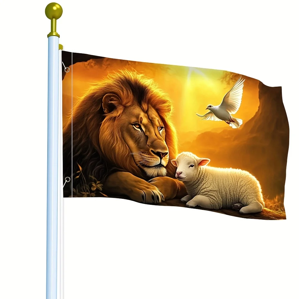 Lion and Lamb Sunset Flag Vibrant Animal Design with Dove of Peace Perfect for Home Garden and Outdoor Decor Outdoor Decor