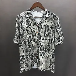 2023 Summer Camisa Fashion Masculina Chinese Shirt New Snakeskin Print Shirt Short Sleeve Casual Men Shirt Streetwear