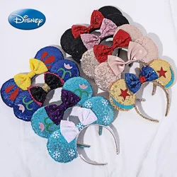 Christmas Headbands Kids Disney Classic Glitter Mickey Minnie Mouse Headband bow-knot Ears Hair Hoop Party Xmas Hair Accessories