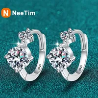 NeeTim Full Moissanite Hoop Earrings 925 Sterling Silver with 18K Gold Plated Wedding Luxury Jewelry Gift Passed Diamond Tester