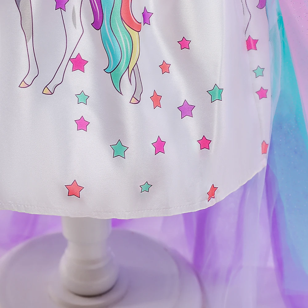 Girls Unicorn Colorful Cosplay Party Dress Kids 3pcs Special Carnival Pageant Dresses Girl Bow Trailing Princess Gown Young Wear