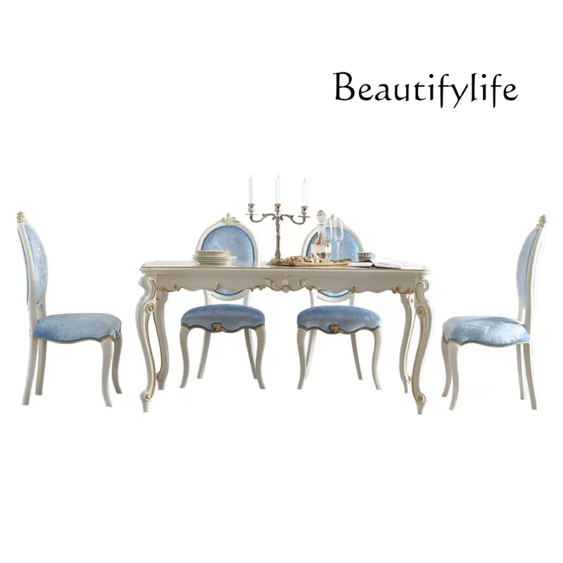 

French light luxury solid wood dining table and chair combination rectangular home dining room furniture European dining table