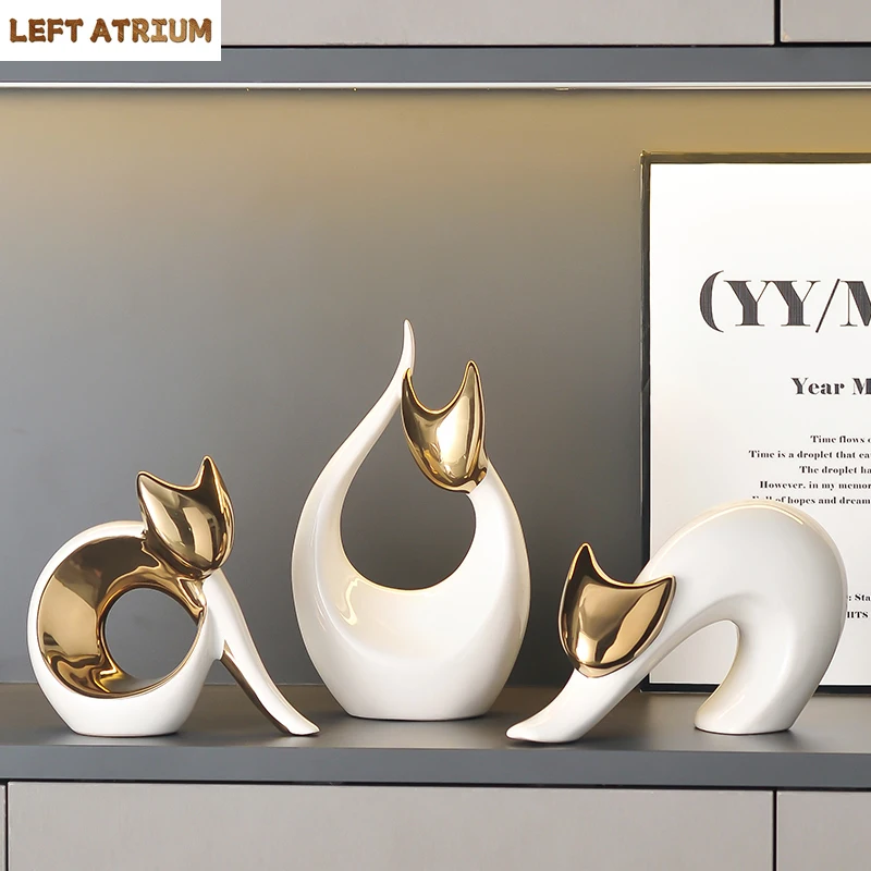 

Abstract Artwork Ceramic Kitten Statue White Animal Ornaments Desk Decoration Porcelain Cat Sculpture Room Aesthetics Decor