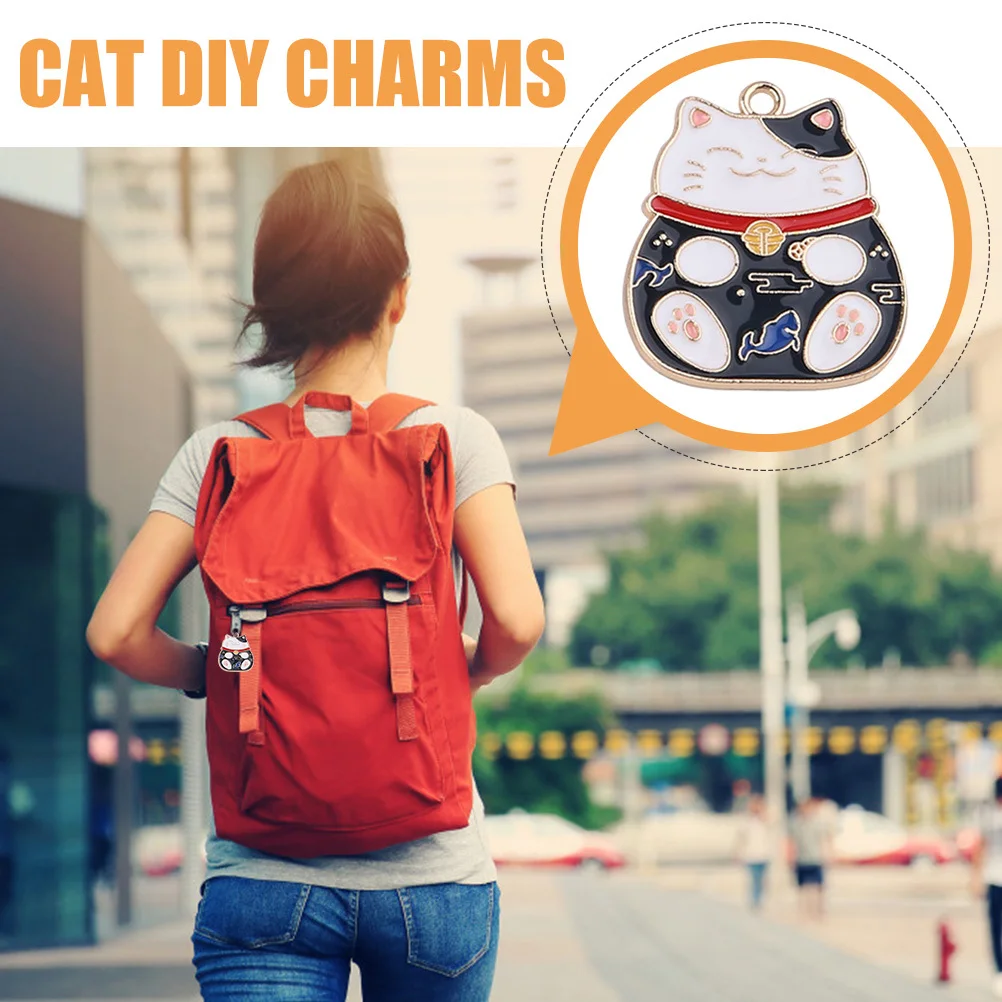 

10 Pcs Cat of The Luck Pendant Cats Jewelry Cute Keychain Charms Jewlery Making Animal