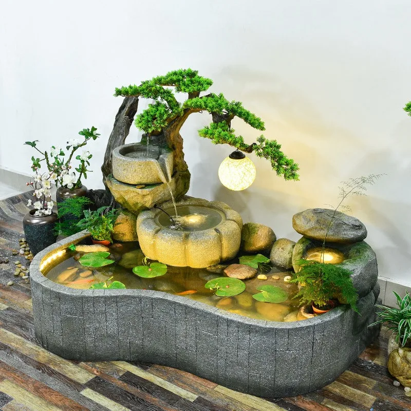 #q-Flowing Water Feature Recirculating Aquarium Balcony Fish Pond Ornament Rockery Tank Office Indoor Landscape Decoro*
