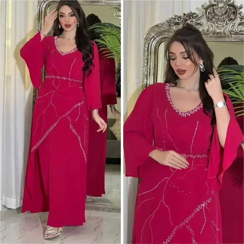 Diamonds Abayas for Women Muslim Evening Party Dress Islam Clothing Arab Robe Saudi Gown Marocain Kaftan Dubai Jalabiya Djellaba 3
