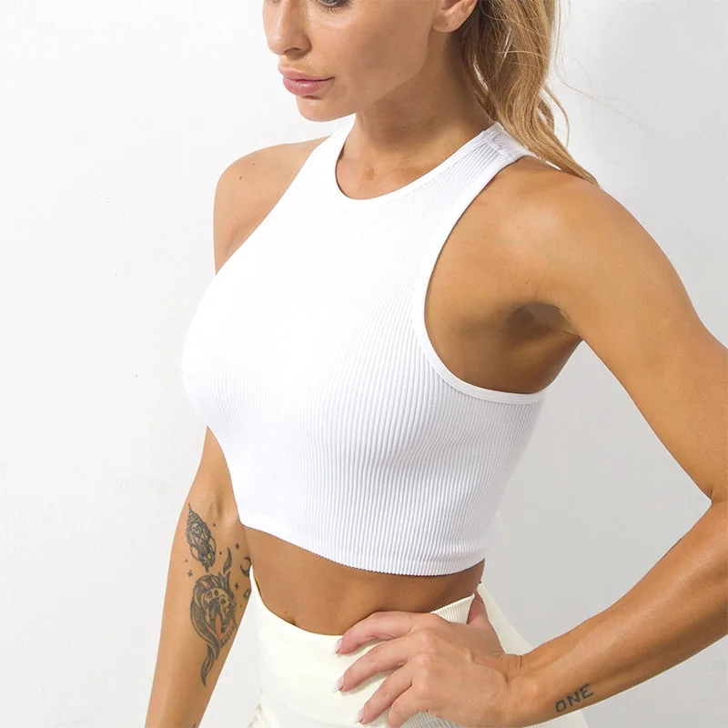 Sleeveless Yoga Short Shirts Running Sports Gym Women Tops Fitness Running Moisture Breathable Seamless Knitted Vest