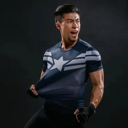 Captain America Fitness Sports T-Shirts Short-Sleeve Jogging Shirt Men Training T Shirt Tops Compression Quick-Drying T Shirt