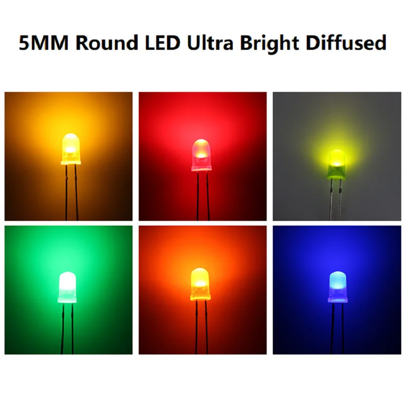 10PCS/LOT 5 Colors F5  5MM Round LED Ultra Bright Diffused Green/Yellow/Blue/Orange/Red Light Emitting Diode