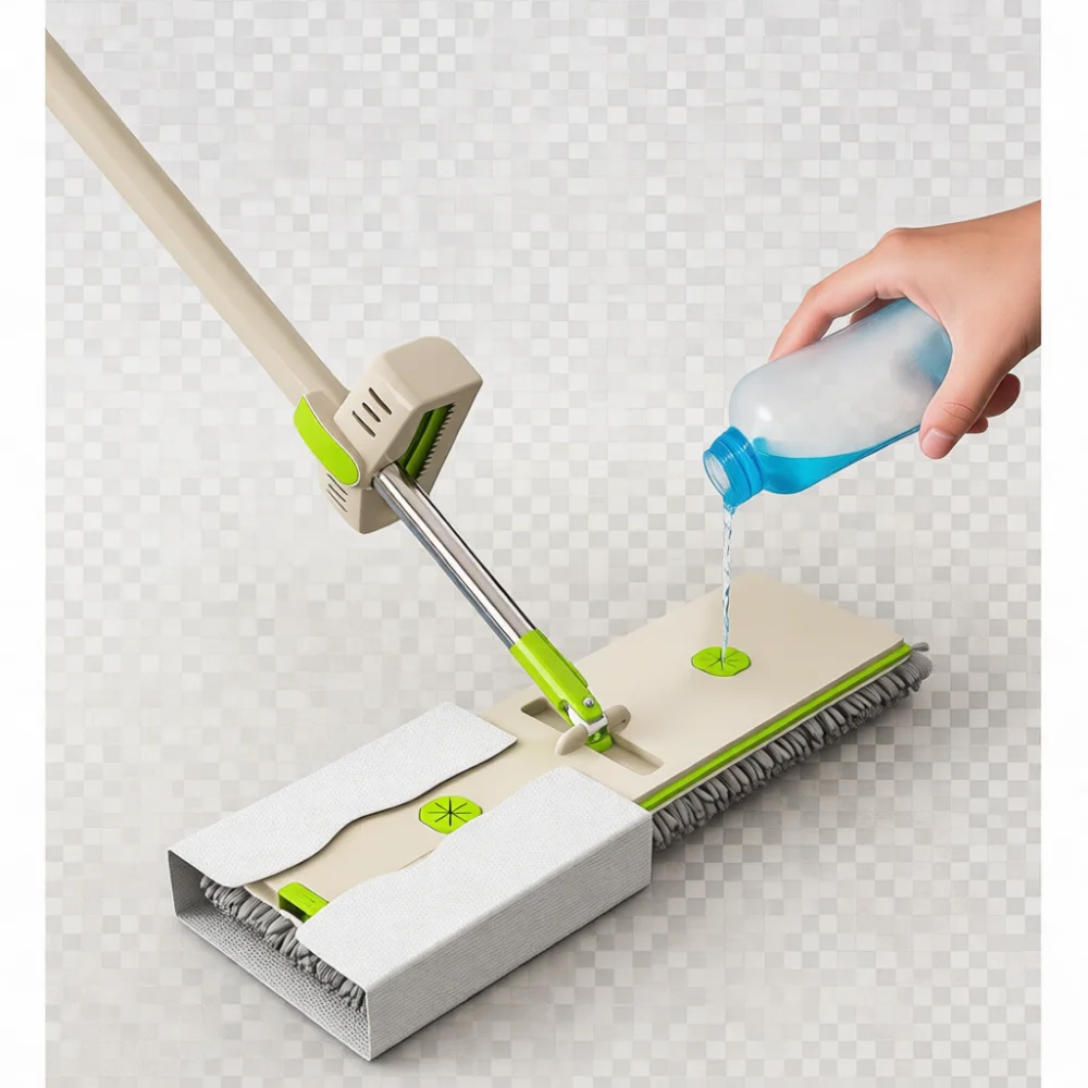 Household Flat Mop Hands Free Self Wringing Floor Cleaner Tool With Chenille Pads For Kitchen Bathroom Tile Hardwood Cleaning
