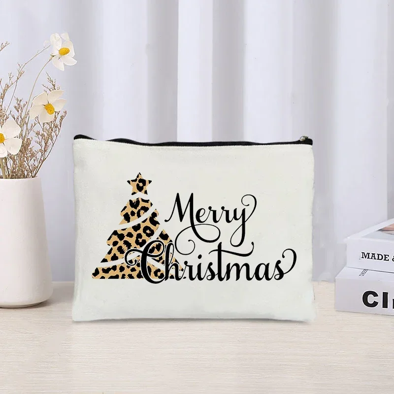 Merry Christmas Make up Bag Luxury Canvas Women Cosmetic Pouch Perfume Lipstick Storage Travel Toiletry Organizer Purse Case