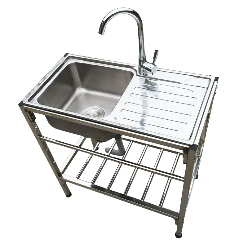 Commercial Thickened Stainless Steel Sink Table Freestanding Integrated Single Washing Basin Dishpan Sink with Support Bracket