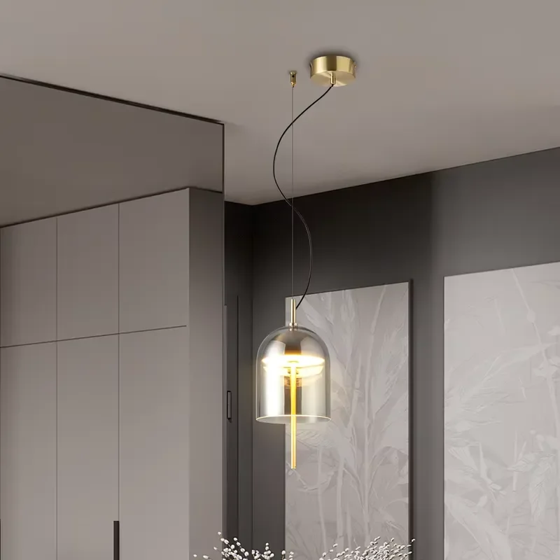 Modern Small Iron Frame Glass Chandelier Warm White LED Lamp Luxury Hotel Lighting Fixture Contemporary Home Decoration