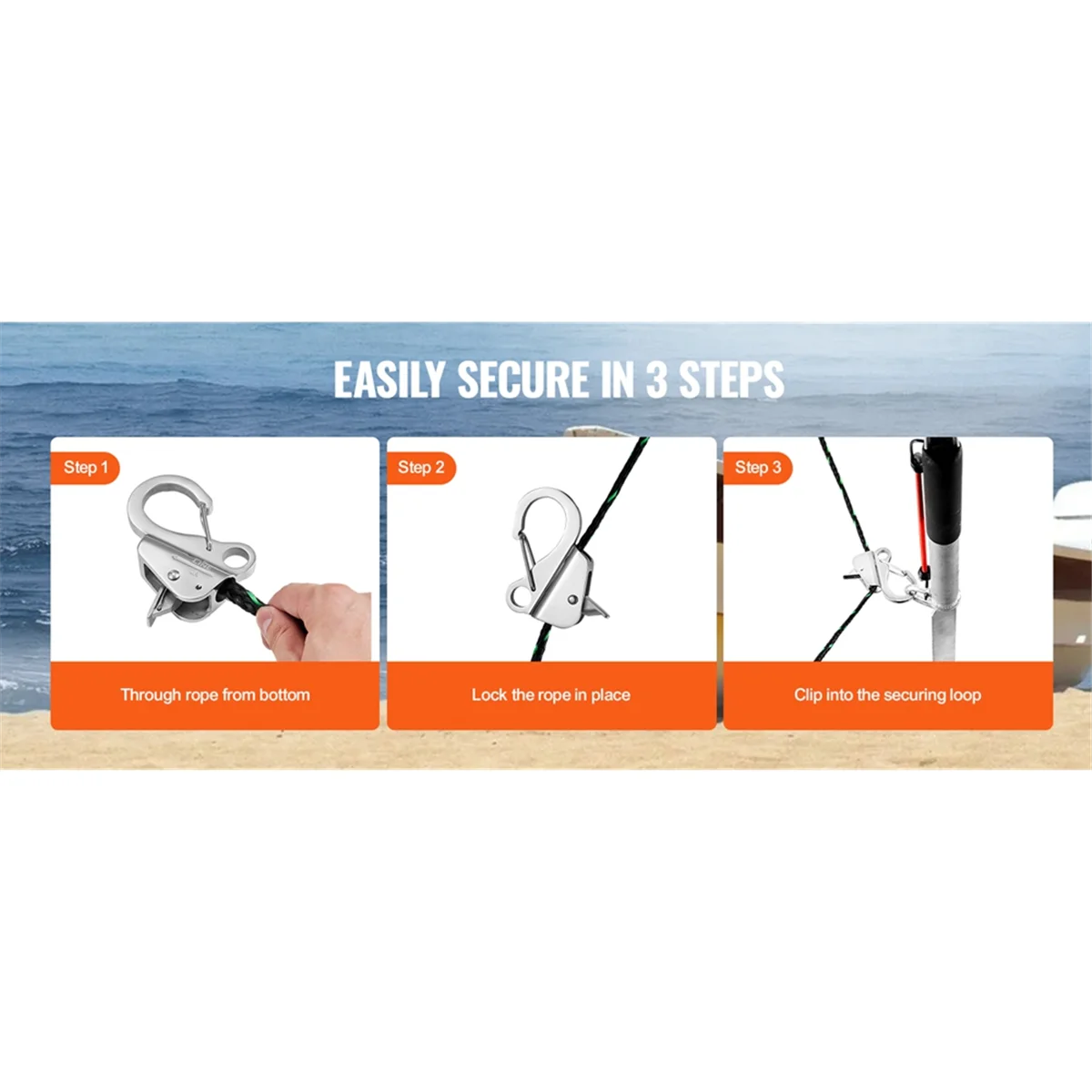 A83Z Stainless Steel Marine Yacht Boats Bumper Clip Quick Release Spring Adjustable Line Length Sliding Anchor Hooks