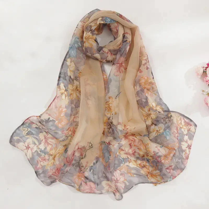 2024 New Fashion Summer Women Beach Scarf Floral Designer Chiffon Silk Shawls Female Headband Wraps Sunscreen Hijab