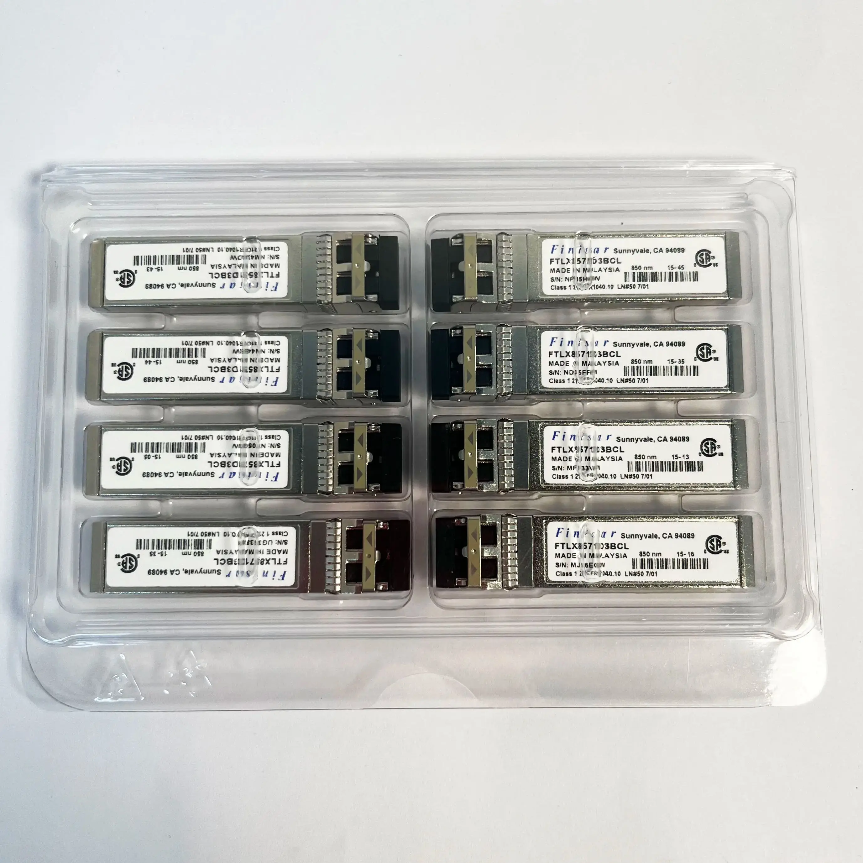 

8 PACK Finisar FTLX8571D3BCL 10GbE SFP-10G-SR 10GBASE-SR Optic Transceiver Module 850nm Optical Transceiver Module