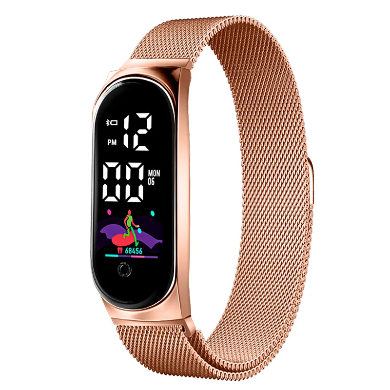 Women Water-proof Watch Luxury Bracelet Watch Milanese Stainless Steel LED Electronic Watch Magnetic Buckle Ladies Sport  Watch