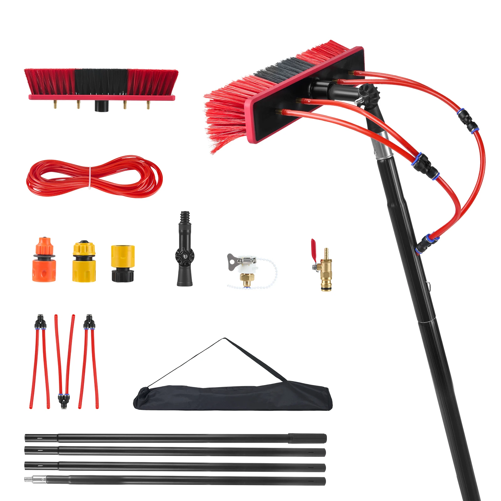 Brosse télescopique 4M à alimentation en eau avec kit raclette, outil de nettoyage de vitres à longue portée pour le nettoyage des panneaux solaires