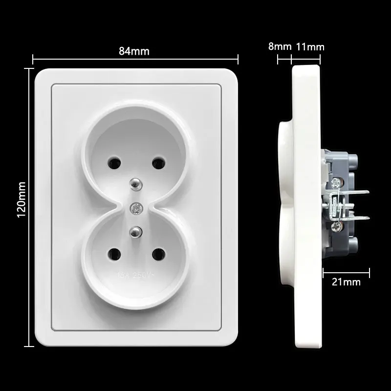 PC الأبيض 16A RU الضحلة مزدوجة الاتحاد الأوروبي المقبس 2-ميناء الألمانية الفرنسية مقبس الطاقة لوحة مقبس الحائط المخرج جزءا لا يتجزأ من أخفى 120*84 مللي متر