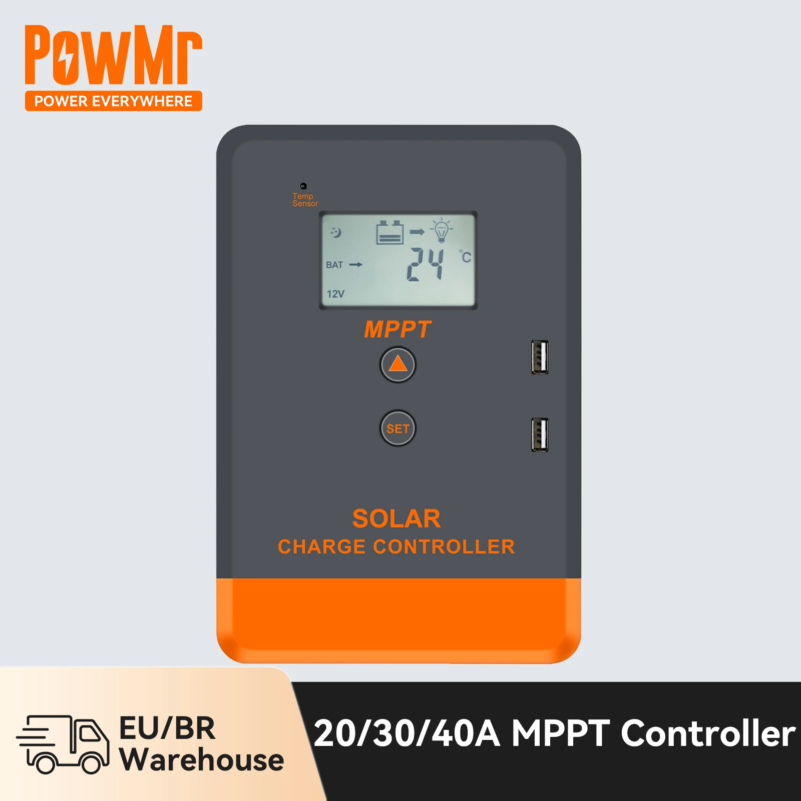 PowMr 40A 30A 20A MPPT Controller Solar Charge Controller 12V 24V Battery Solar Regulator with 24V Battery Equalizer