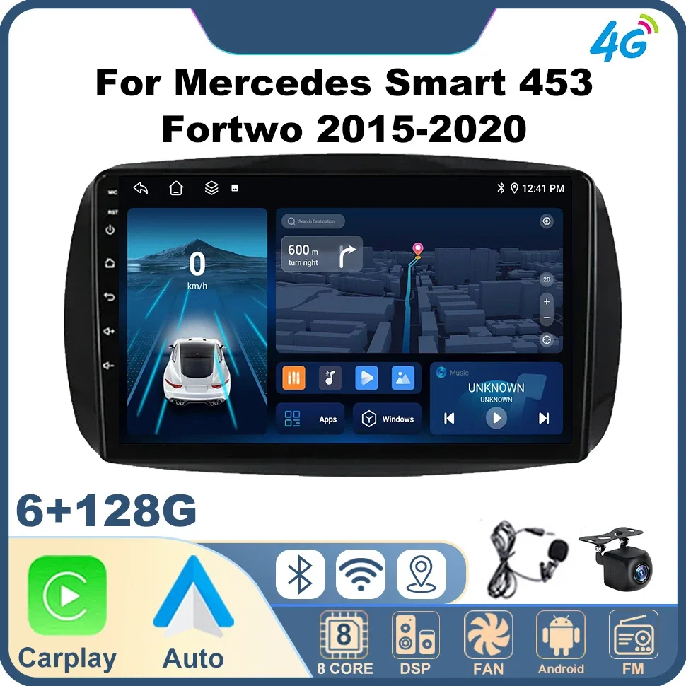 

Automotive Multimedia Car Radio Stereo Audio for Mercedes Smart 453 Fortwo 2015-2020 Android Auto Carplay 4G GPS 2din Head Unit