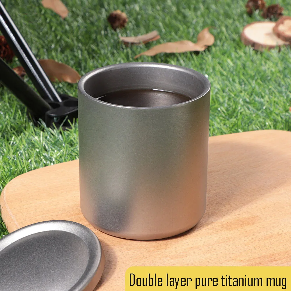 Portable Water Cup with Lid,Double Layer,Pure Titanium,Heat-proof,Anti-Scalding,Anti-bacterial, Anti-mildew,300 ml,450 ml,550ml