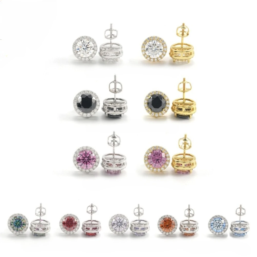 

Black D Color Cluster Halo Moissanite Screwback Earrings 925 Sterling Silver Fine Jewelry Plated White Gold Pass Diamond Tester