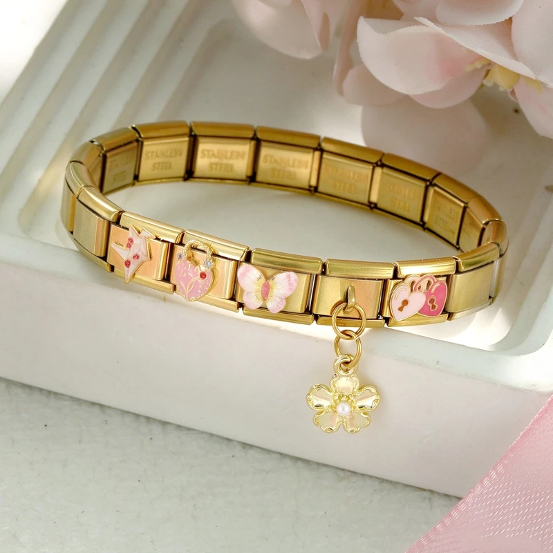 Y2K Multi-Functional Personalized Flower Heart Cherry Pendant Charm Fit 9mm Stainless Steel Colorful Bracelet Jewelry DIY Making