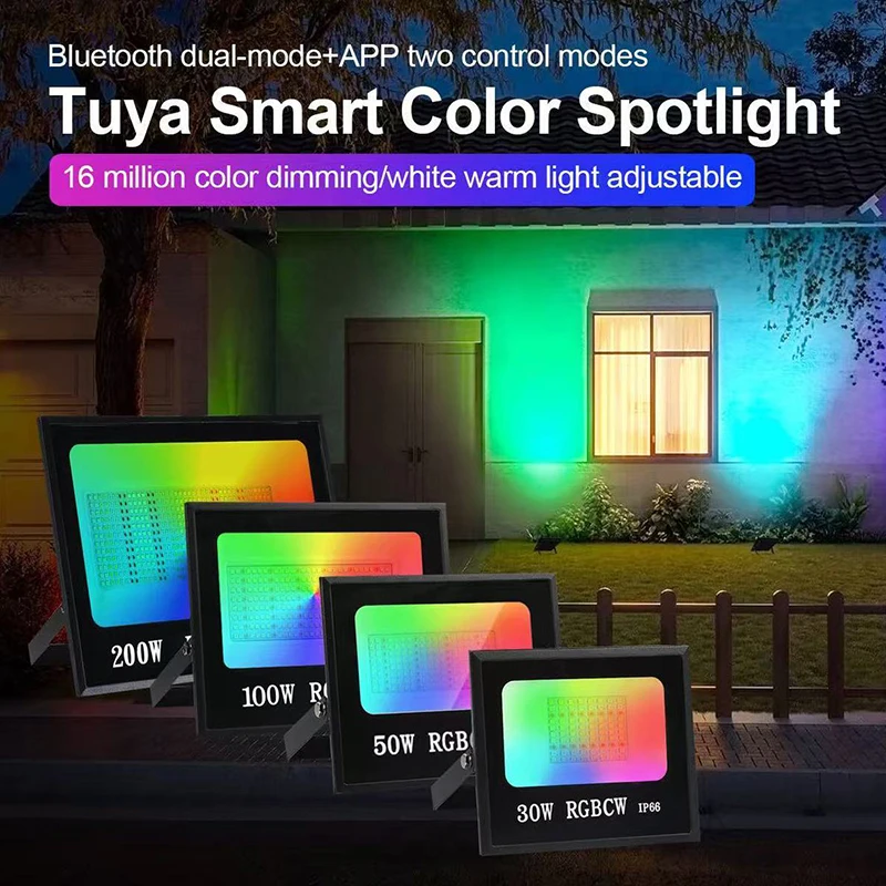 New 30-200W Tuya Smart Wifi Bluetooth RGBCW Floodlight Outdoor Lighting Garden Tree Light Led Ambient Light Remote Control Hot