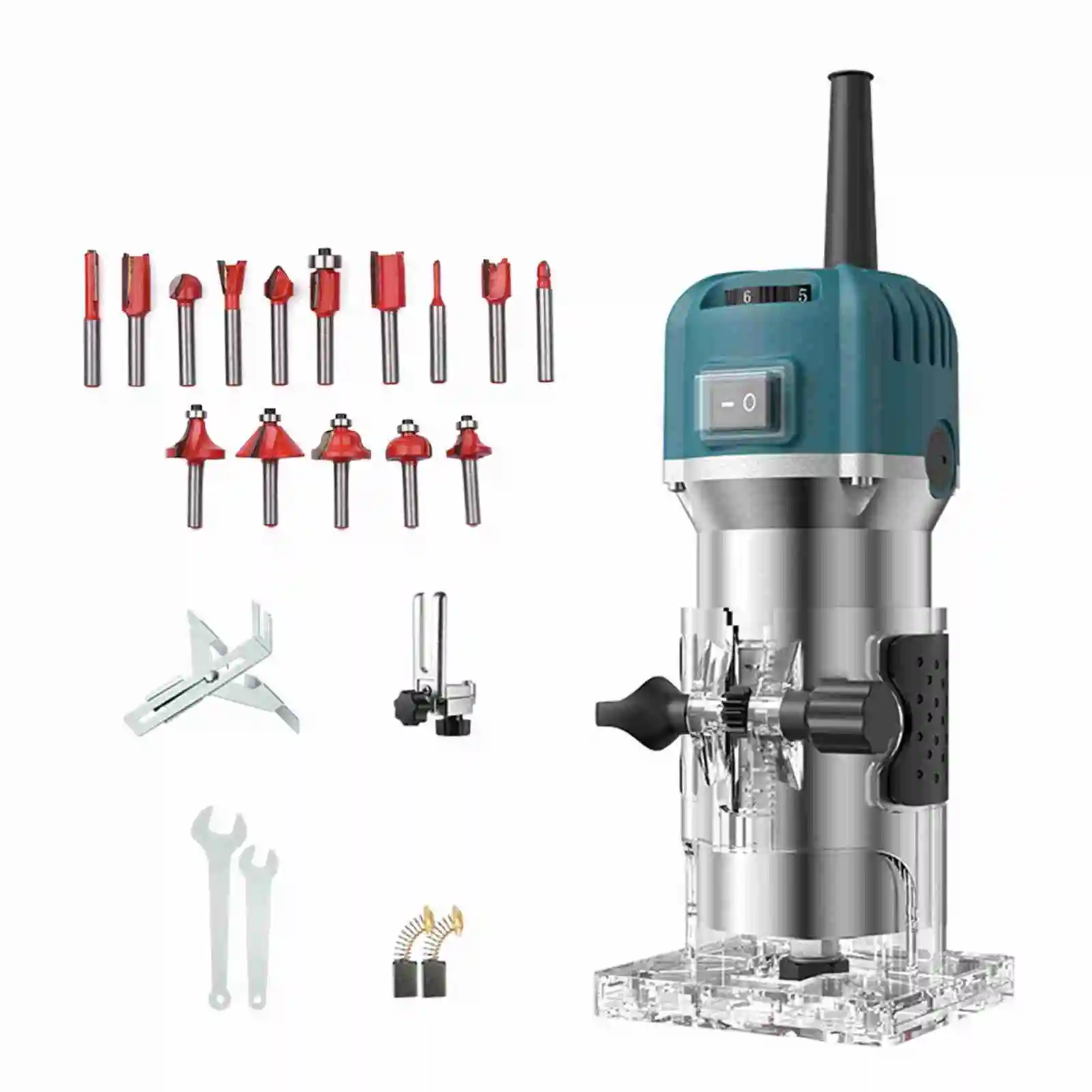 

Woodworking Electric Trimmer Set Thickened Shell Compact 6 Speed Adjustable 800W 30000r/min Wood Router Tool