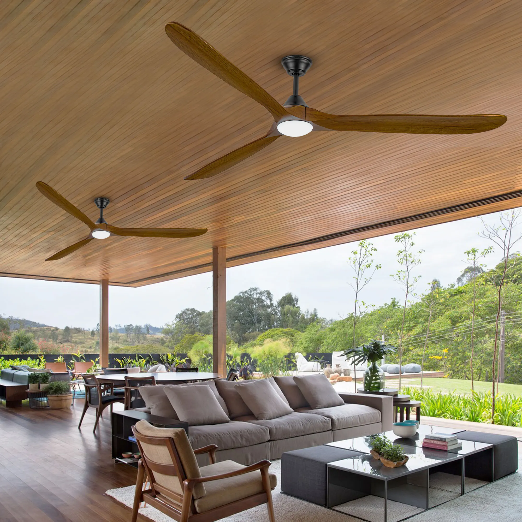 ventilador techoHot Sale LED Ceiling Fan Rustic High Quality 3 Wooden Blades BLDC 6 Speed Large Airflow Remote Control Ceiling F