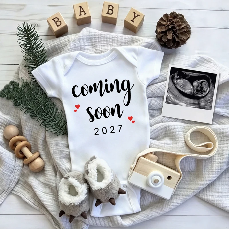 Coming Soon 2027 Baby Announcement Newborn Bodysuits Pregnancy Reveal Clothes Toddler Girls Boys Jumpsuits