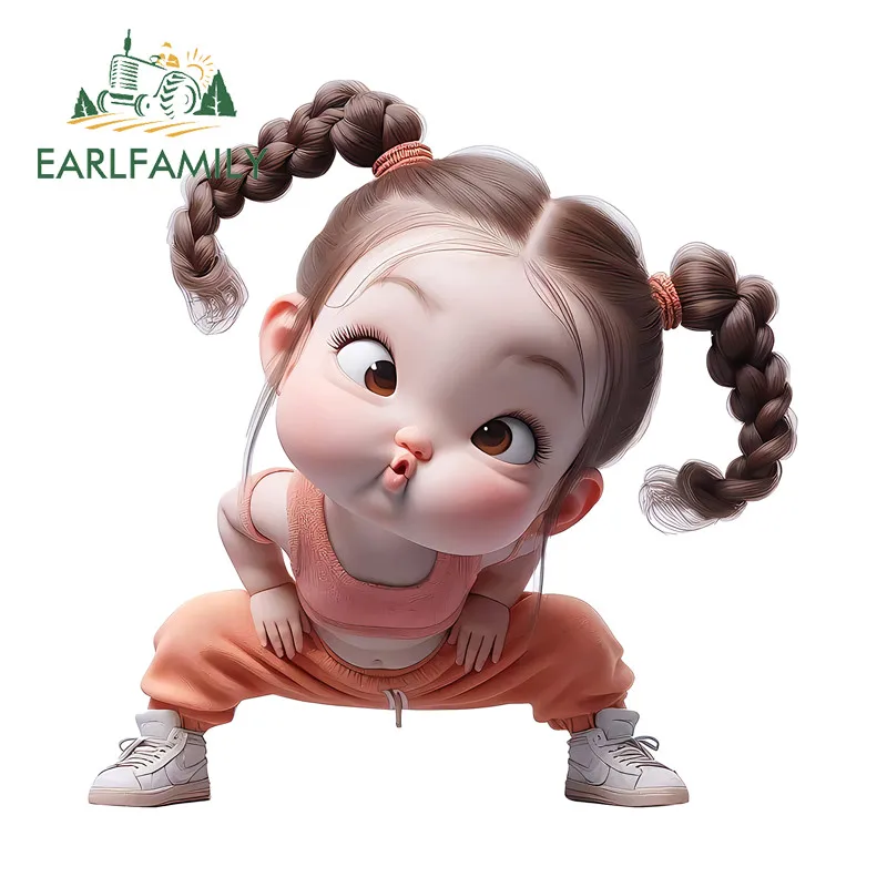 EARLFAMILY Abstract Cartoon Girl Reflective Car Stickers Waterproof Motorcycle Windshield Helmet Decals Scratch-Proof Decoration
