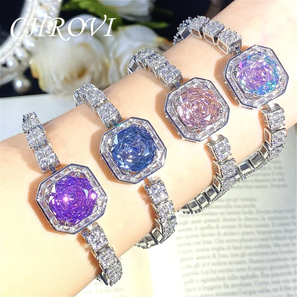 Luxuriöses 925 Sterling Silber Millennium Rose Farbiges Armband mit Diamanten für Damen – Detail 1