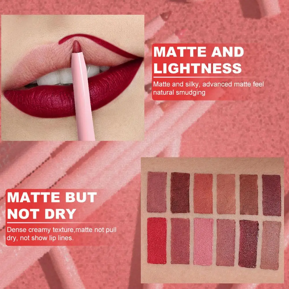 Conjunto de canetas de delineador labial fosco de 6 peças, cosméticos faciais femininos suaves de contorno natural de longa duração 24 horas