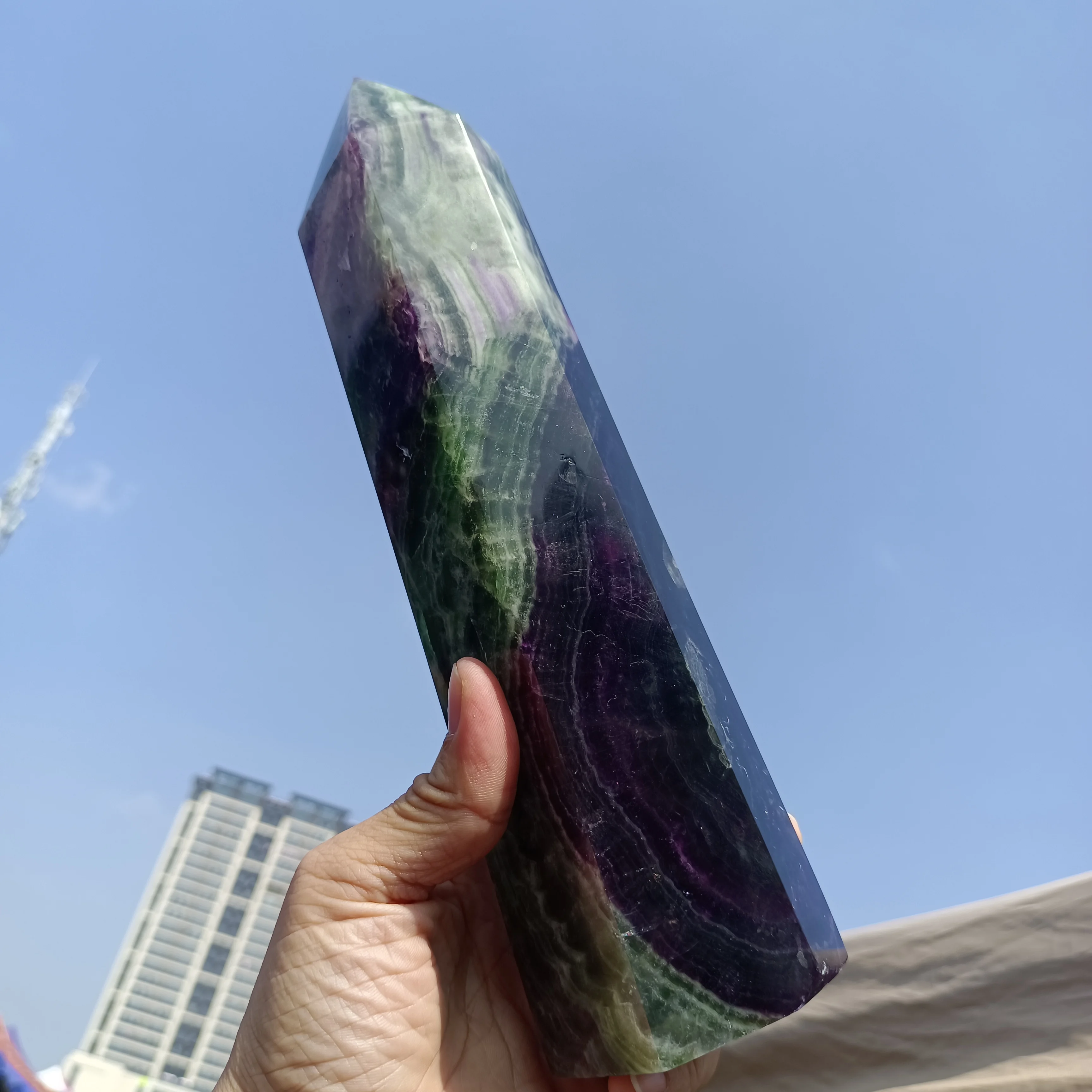 

Magical Natural Colorful Fluorite Wand Quartz Crystal Column Mineral Specimen Reiki Healing Stone Home Office Degaussing Decorat