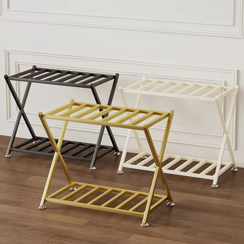 Factory Wholesale Hotel Luggage Folding Storage Racks, Metal Floor-based Homestay Suitcase Storage Racks