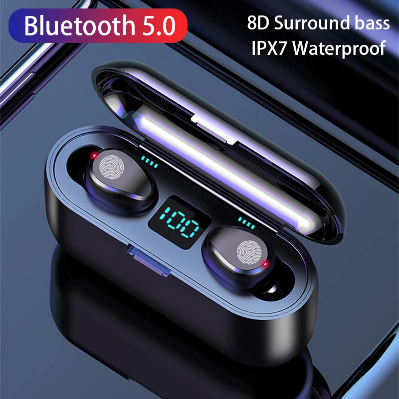 TWS F9 Fone De Ouvido Sem Fio, Esporte Earbuds, fone de ouvido com 5.1 Bluetooth, Telefone, Xiaomi, Samsung, Huawei, iPhone, OPPO