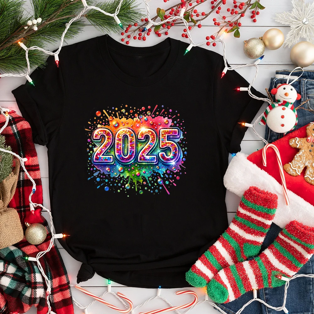 New Year 2025 Family Crew Shirts Outfits Dad Mom and Me Casual Breathable Tee Family Matching Tops Holiday Clothes